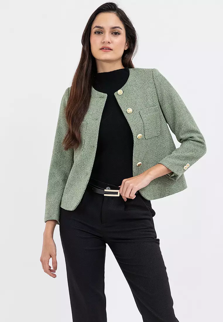 Collarless Tweed Blazer
