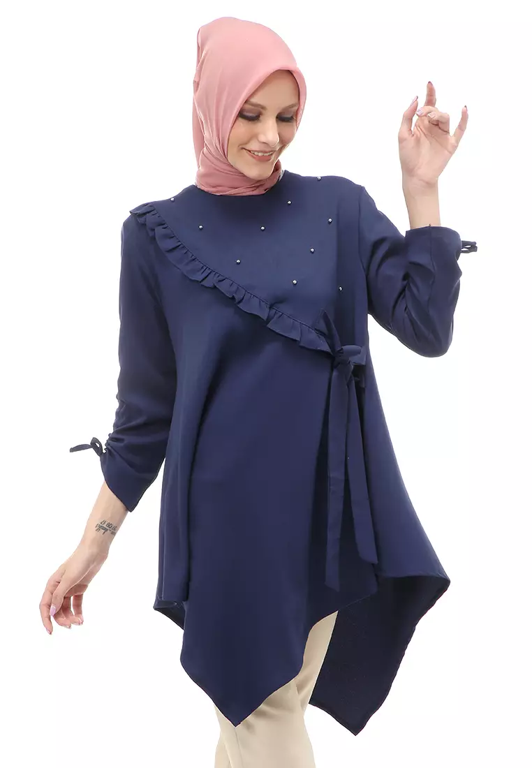 Ketrin Tunik Muslimah Atasan Wanita Polos Long Sleeve Regular Fit - Navy