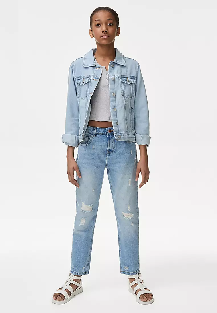 Mom Fit Light Denim Ripped Jeans
