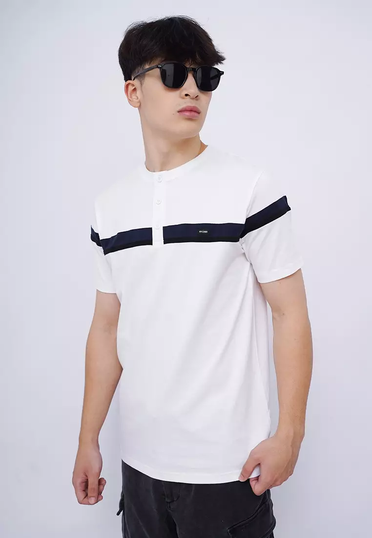 Ryusei Kaos Pria Atsunaka Button CMB White