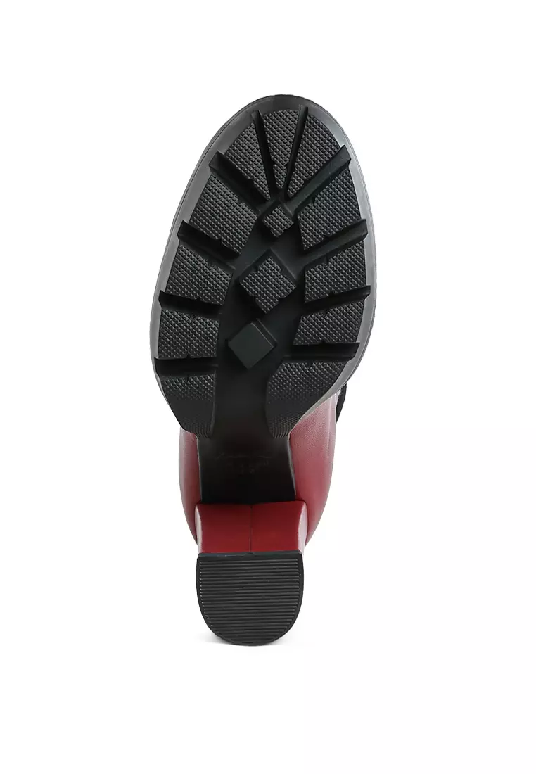 High Heel Lace-Up Biker Boot in Burgundy black