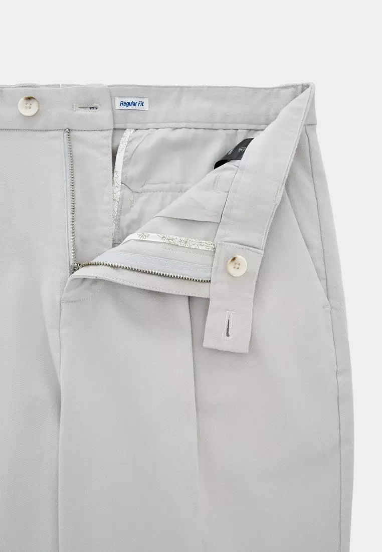 Light Grey Regular-Fit Stretch Casual Pants