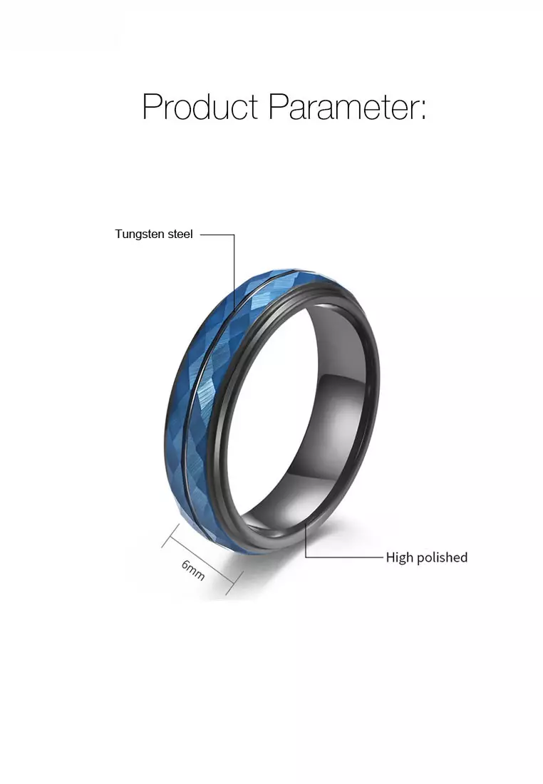 Rhombus Surface Blue And Black Matching Tungsten Steel Ring JW QF-007