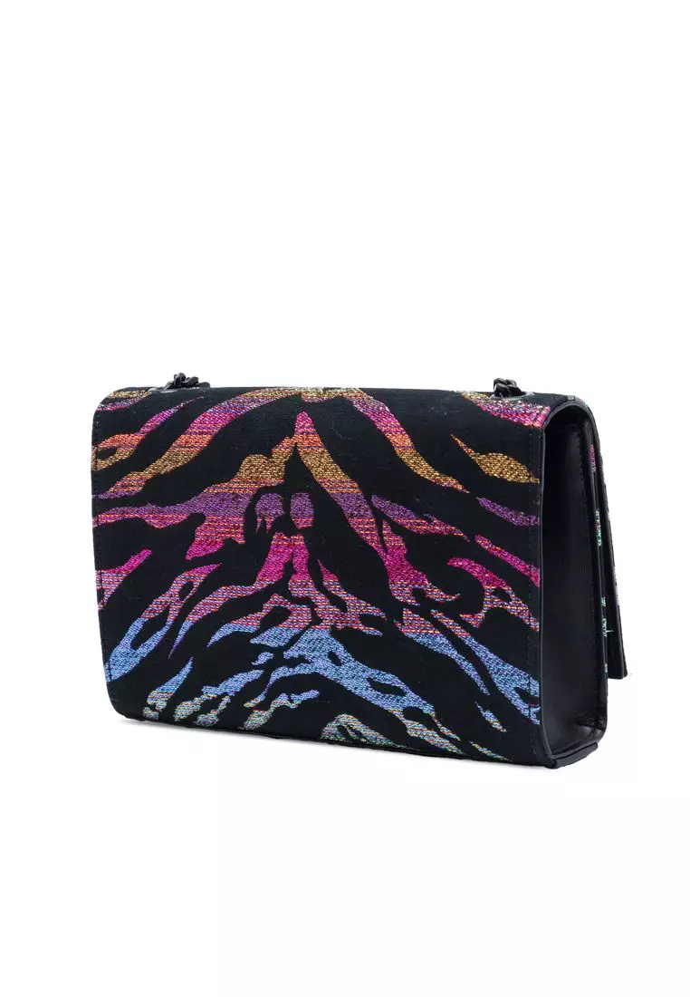 Pre-Loved Saint Laurent Small Canvas Metallic Tiger Print Monogram Kate Crossbody