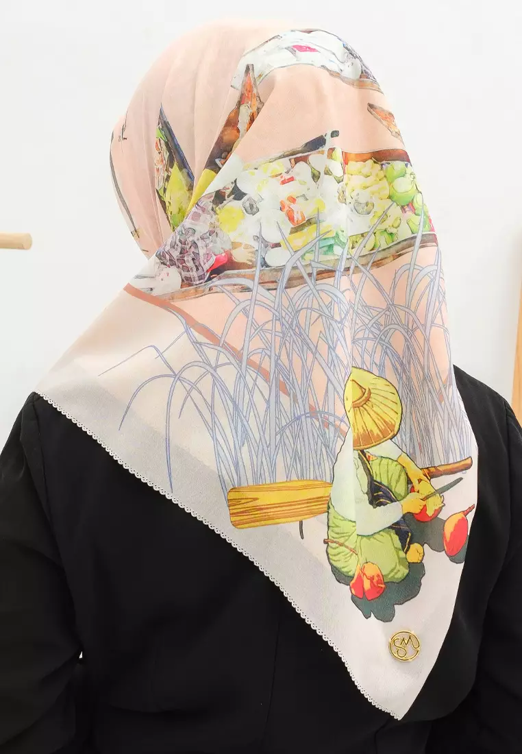 Ahpoong Signature Square Voile Scarf Hijab Premium Segi Empat Peach