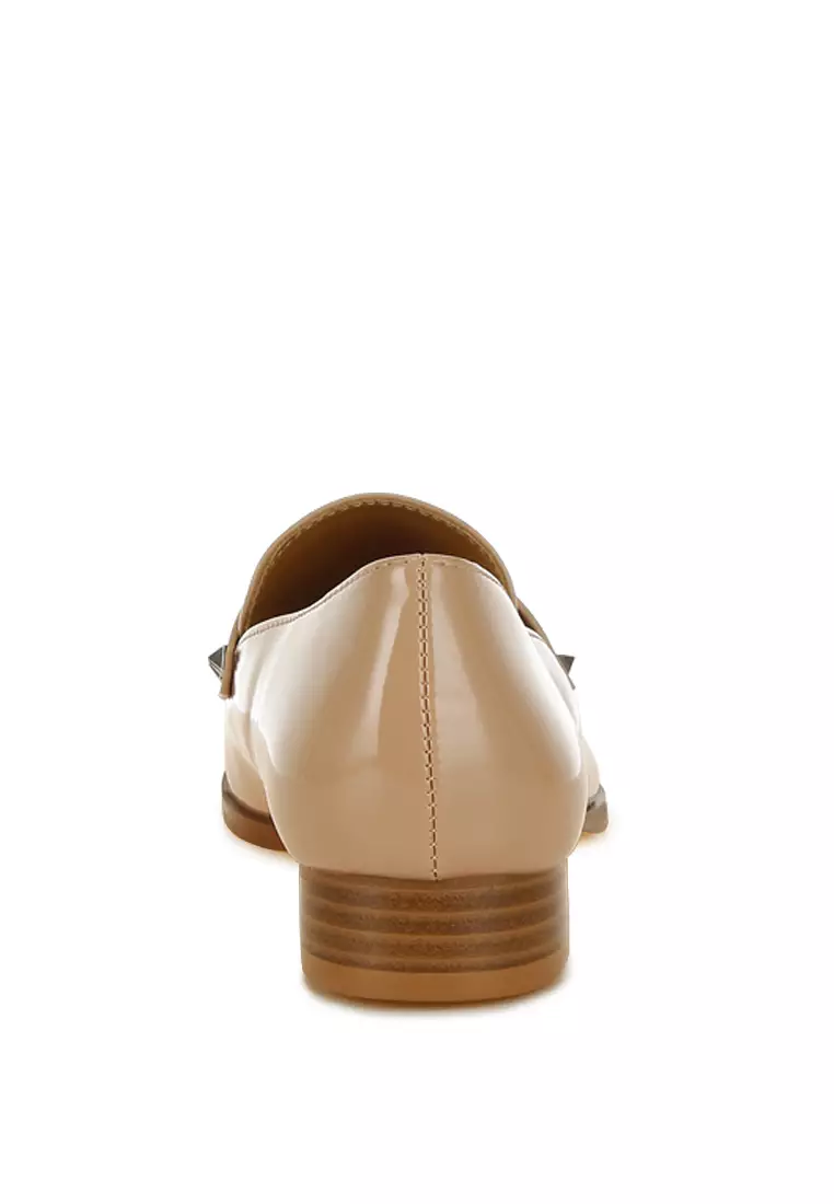 Patent Pleather Penny Loafers in Beige