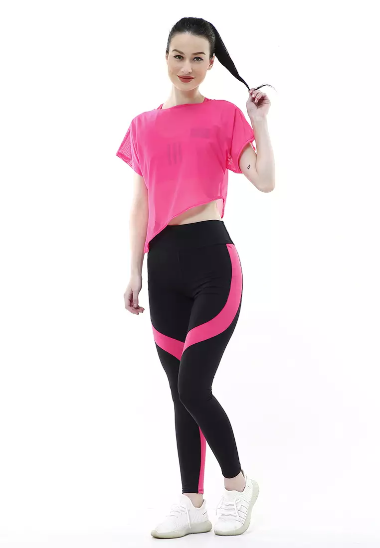 Jeslin One Set Atasan Bawahan Baju Senam Aerobik 3 in 1 High Quality - Pink