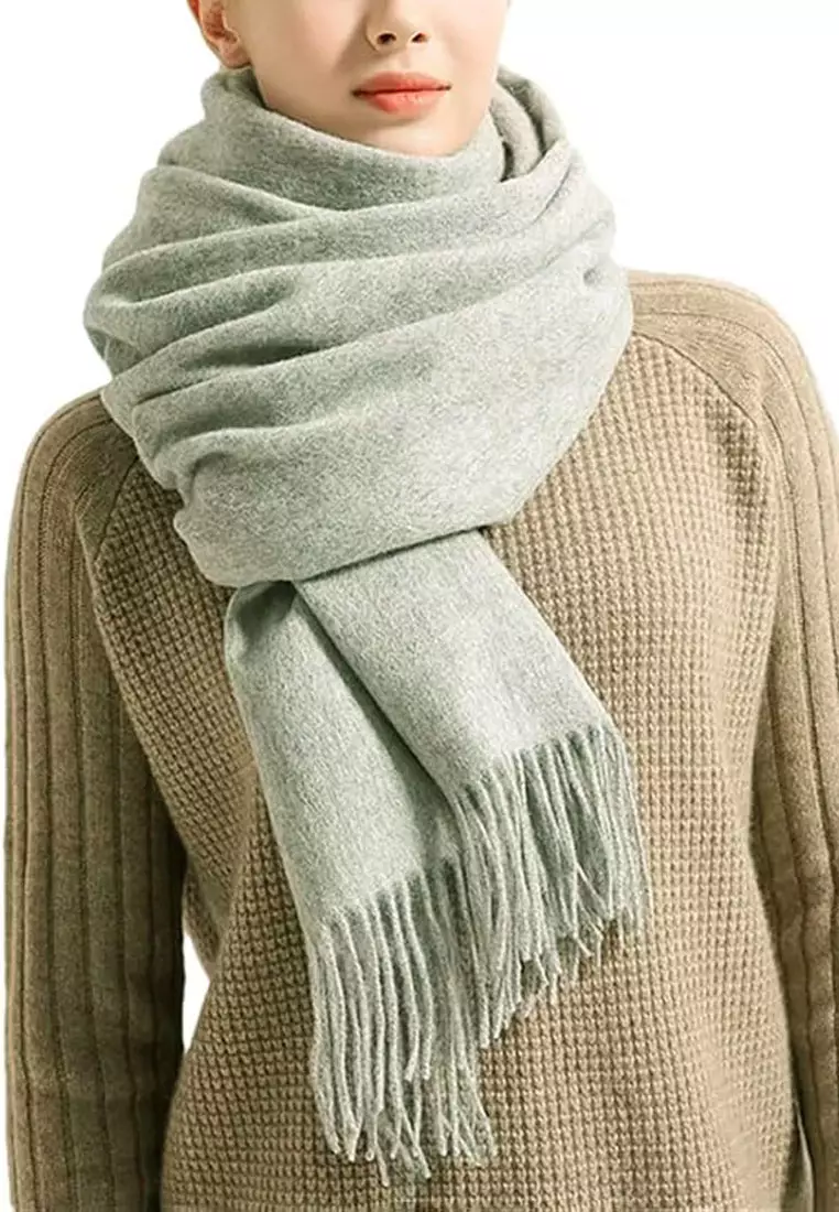 Plain Cashmere Virgin wool Pashmina Syal Wanita Castrol Grey