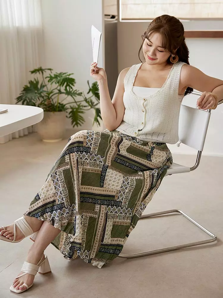 雲朵自訂款-圖騰壓褶傘襬長裙《CA2958》