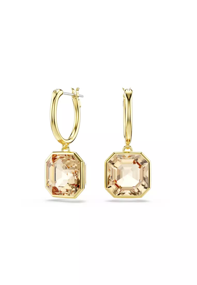 Millenia drop earrings, Square cut, Caramel, Gold-tone plated