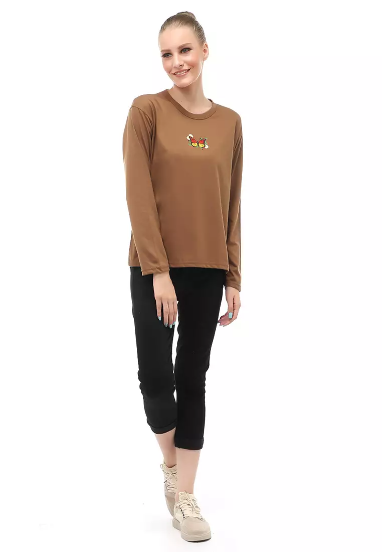 Dreama Kaos Oversized Long Sleeves Atasan Wanita Relaxed Fit - Mopan Flower Butterfly