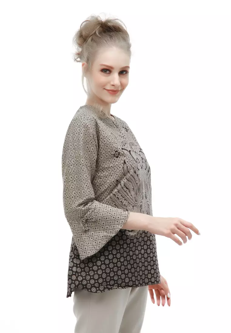 Lynelle Batik Wanita Rowo Lengan Panjang model Tali Samping Material Cotton ORIGINAL - Gray