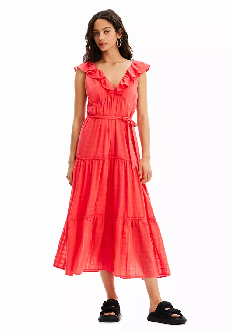 Red ruffle clearance midi dress