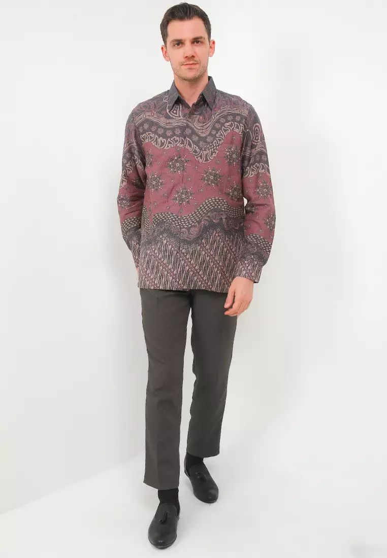Batik Talenta Exclusive Lengan Panjng Dobby Magenta Grey