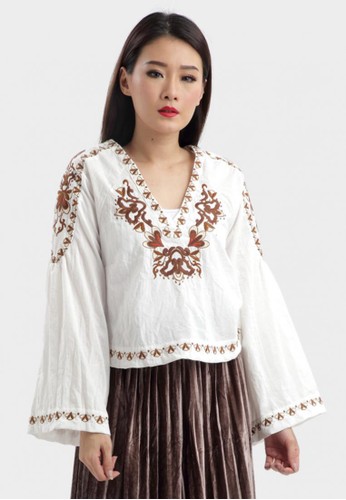 Batik Embroidery Blouse in White