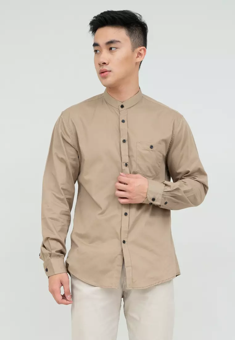 Houseofcuff kemeja Koko Lengan Panjang Pria Cream