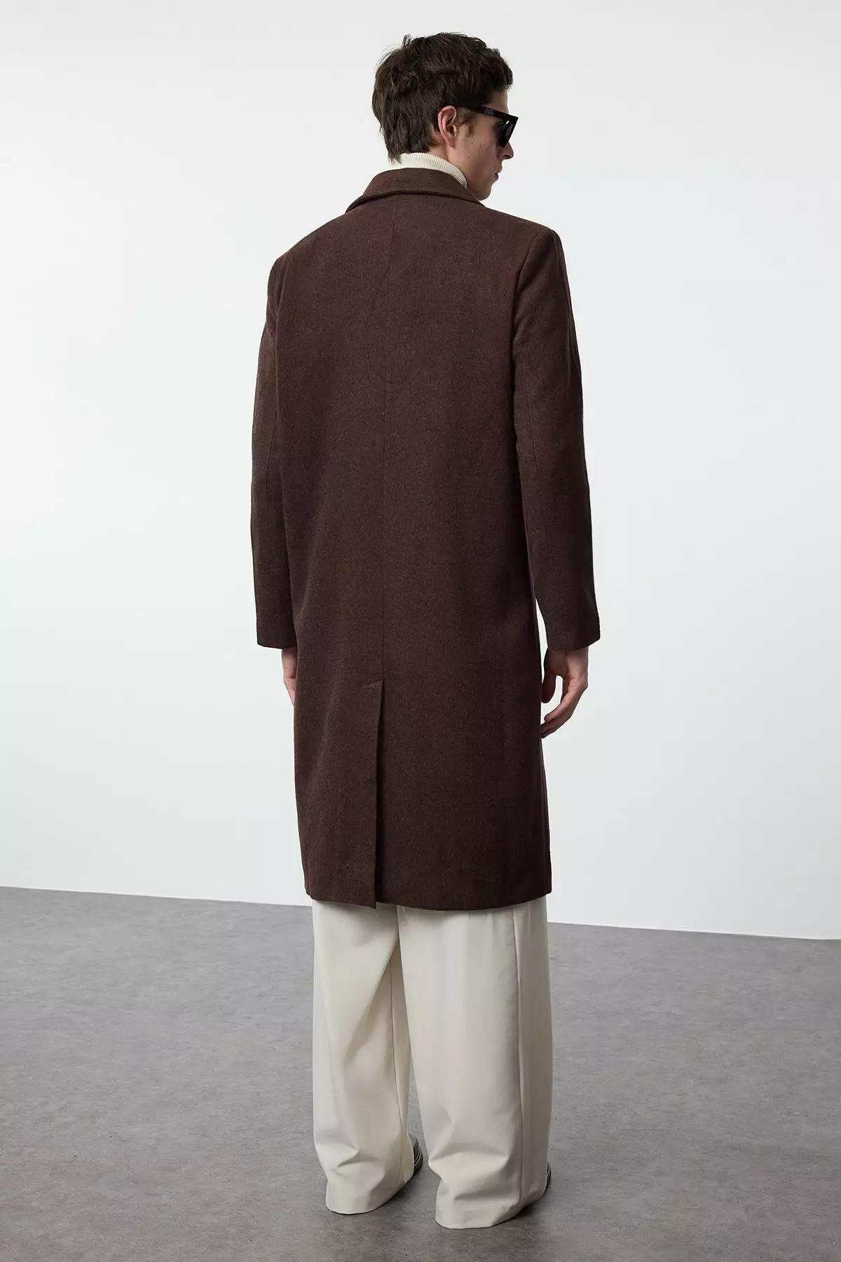 Brown Loose Fit Double Breasted Long Stitched Winter Coat TMNAW23KB00003