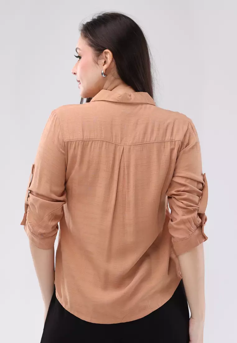 Textured Slub Woven 3/4 Blouse