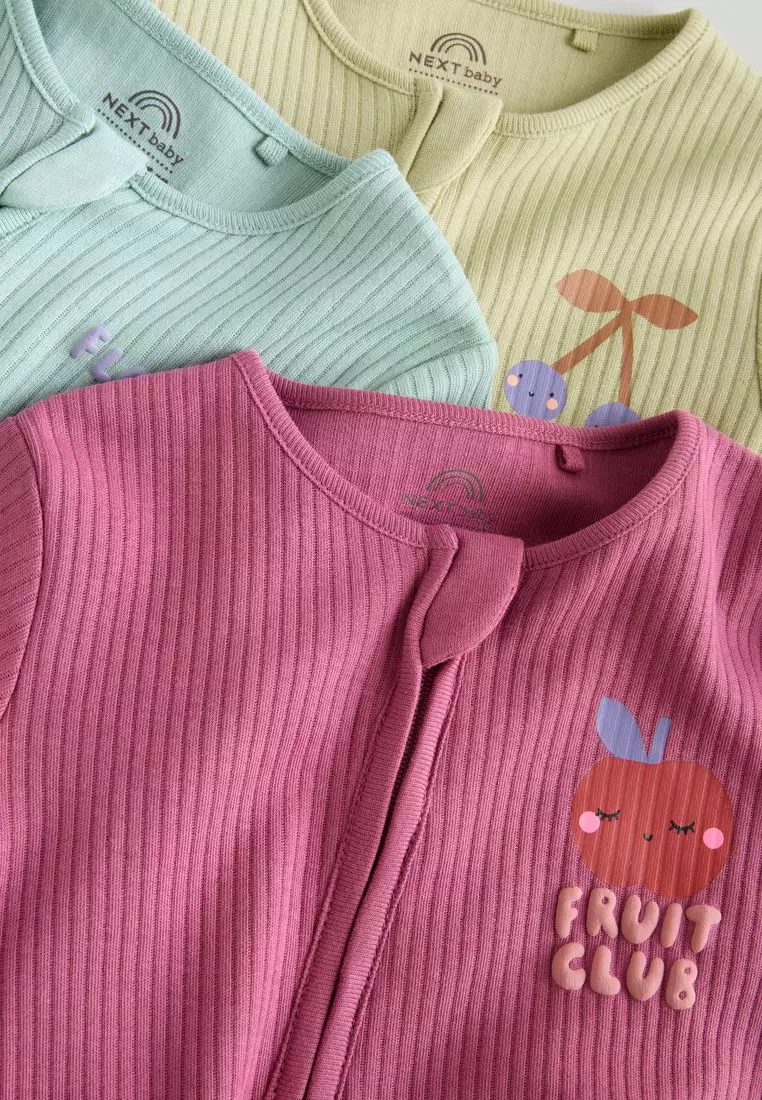 Two Way Zip Baby Sleepsuits 3 Pack