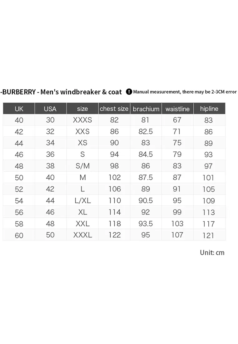 Burberry jacket shop sizing