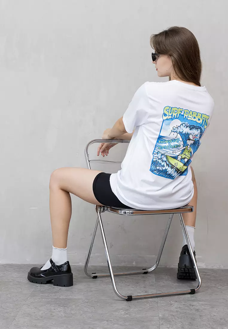Kaos Putih t shirt polos wanita houseofcuff motif Surf Rabbit