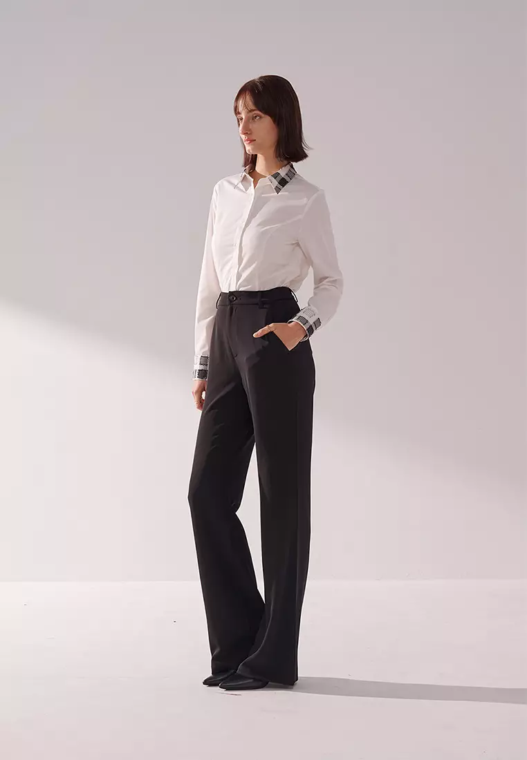 Check Collar White Skinny Shirt