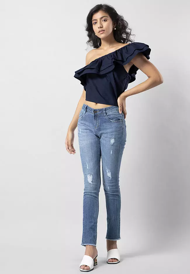 Ruffled One Shoulder Top