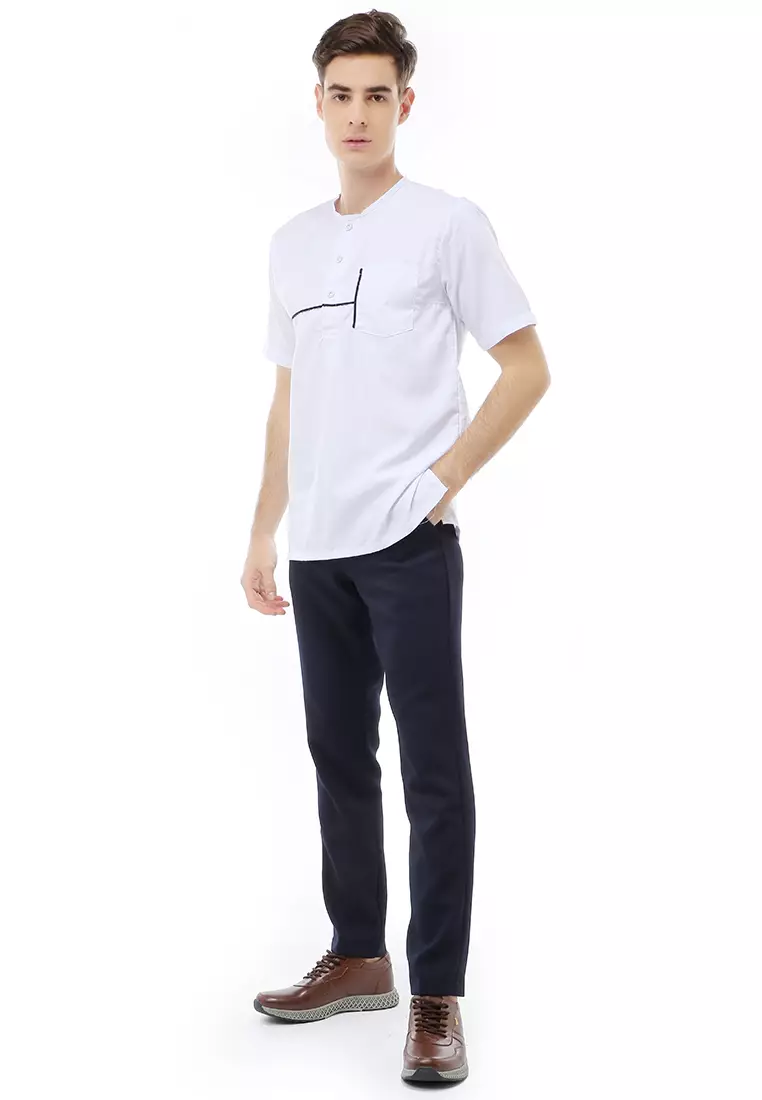 Dwan Atasan Formal Pria Kemeja Koko Lengan Pendek Material Cotton ORIGINAL - White