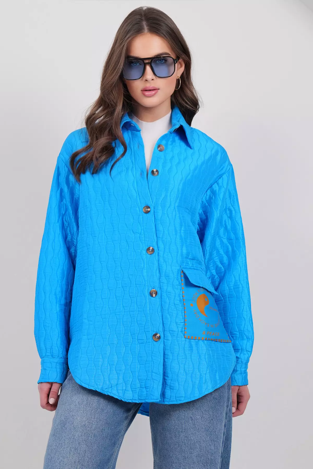 Women'S Cobalt Pocket Detailed Quilted Shirt Jacket Alc-X14986