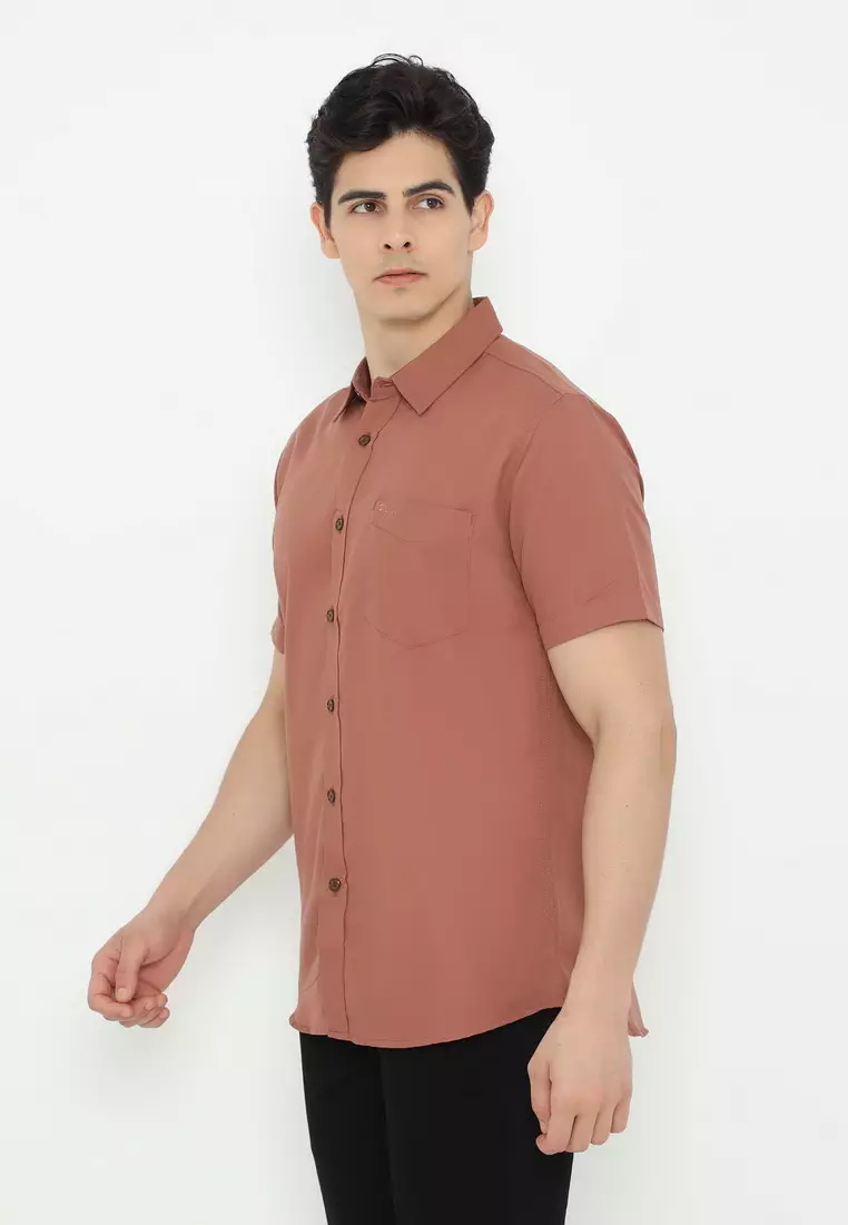 POLICE Kemeja Polos Basic Cotton Soft Regular Fit Lengan Pendek Pria