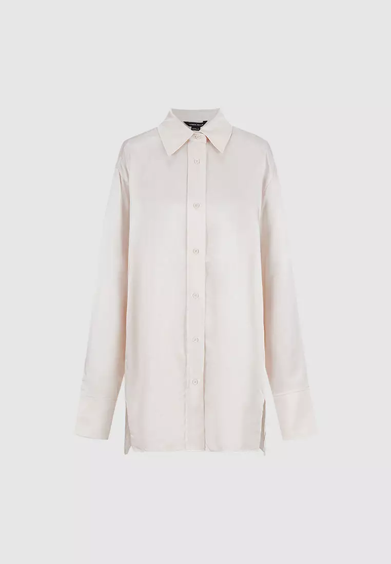 UR秋季新款女装都市通勤气质开衩长袖开襟衬衫UWG240172