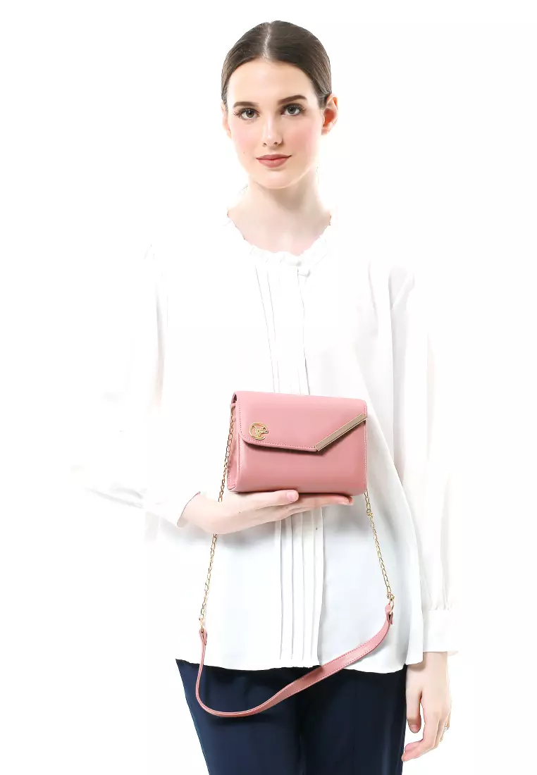 Michela Tas Selempang Wanita Rantai Premium Good Quality - Dusty Pink