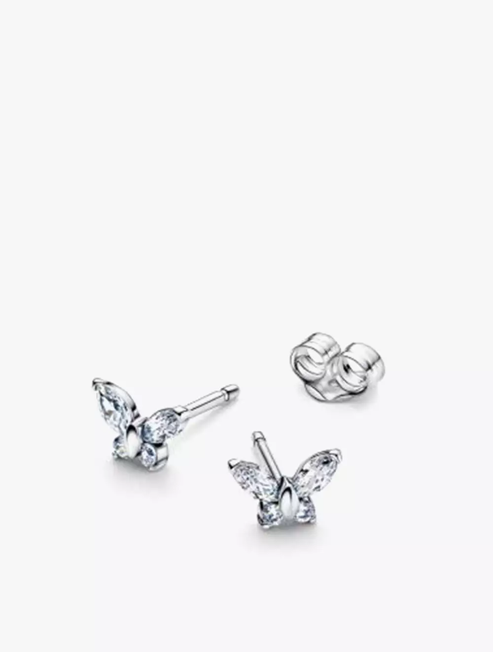 Butterfly Sterling Silver Stud Earrings with Clear Cubic Zirconia