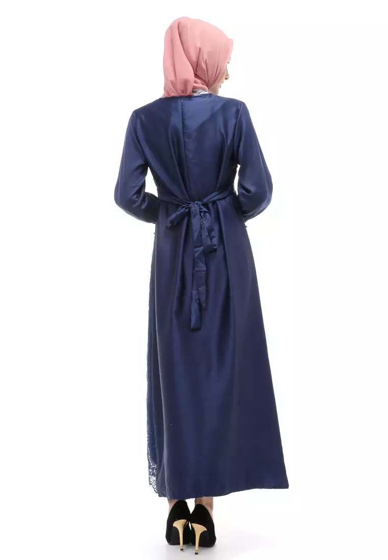 Monita Gamis Brokat Tile Wanita Muslimah Regular Fit - Navy