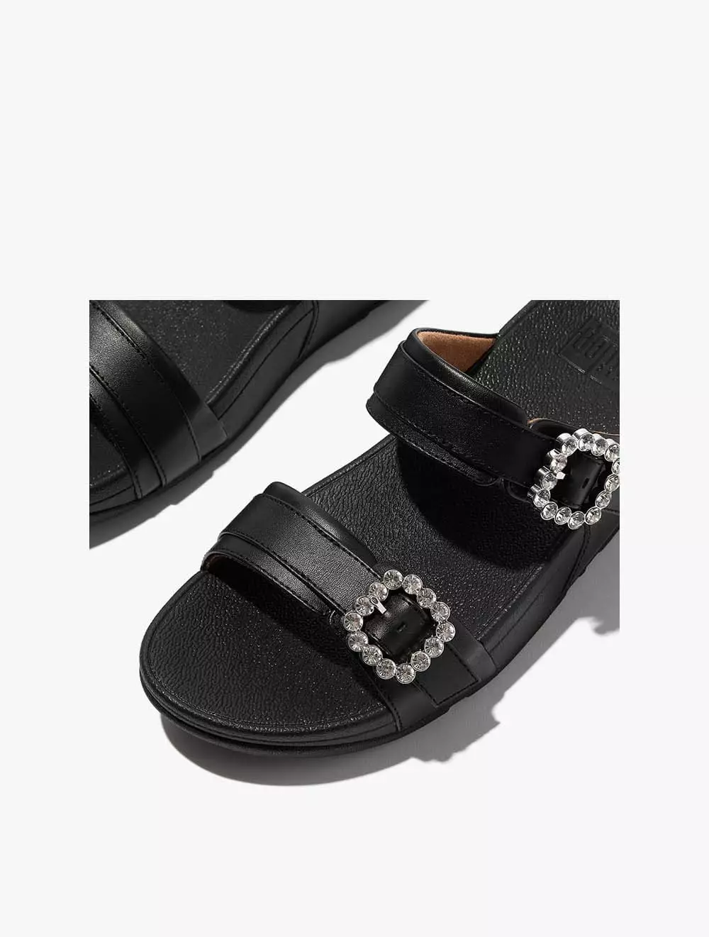 Fitflop Lulu Crystal-Buckle Leather Slides - All Black