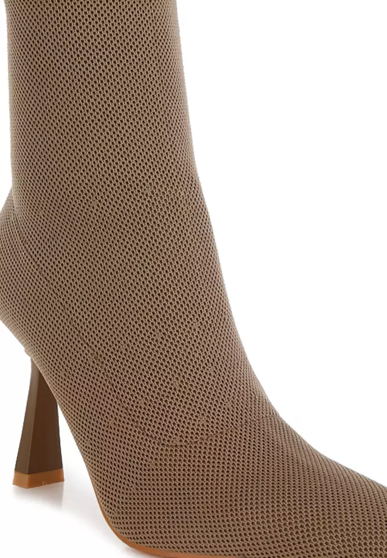 Knitted Sock Boots In Taupe