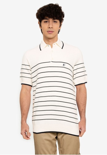 Ben Sherman white Textured Stripe Polo Shirt 06ABBAA3D47C0DGS_1