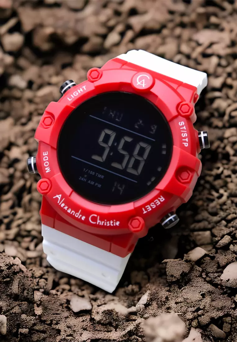 Alexandre Christie - Jam Tangan Pria - Red - White Rubber Strap - 9386 MHRIPREGR