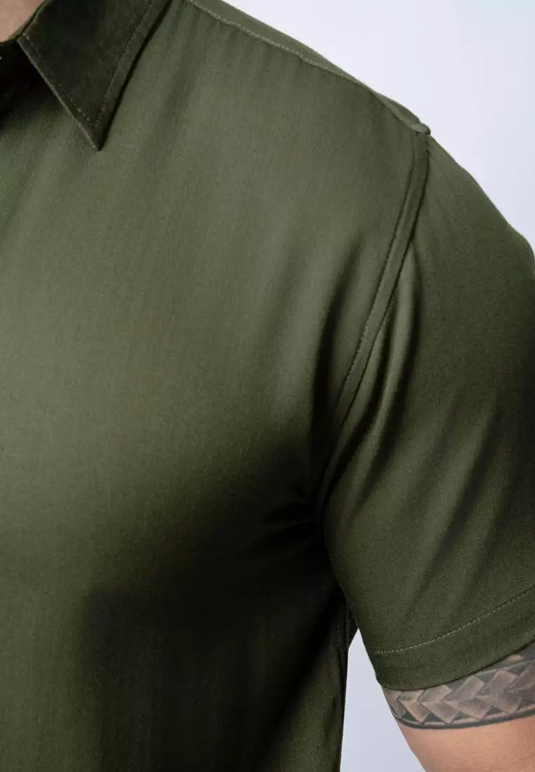 Viscose Dark Green Casual Shirt SS