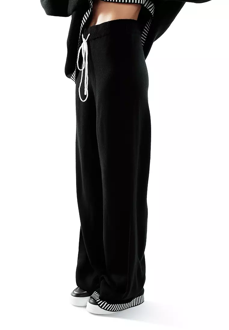 Contrast Stitch Detail Knit Sweater Trouser in Monochrome