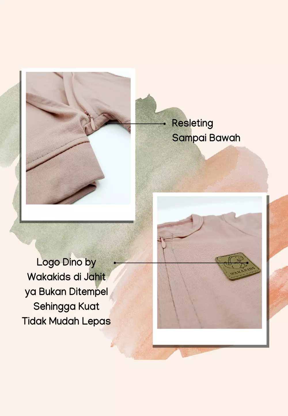 Wakakids Jumpsuit Bayi Anak Unisex Usia 1 Tahun Hingga 2 Tahun Basic Zipper Jumper Romper 3865 Salmon