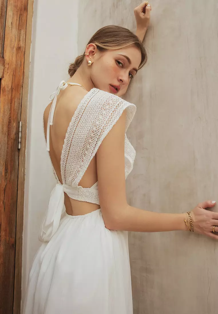 Open Back Padded Lace Maxi Dress