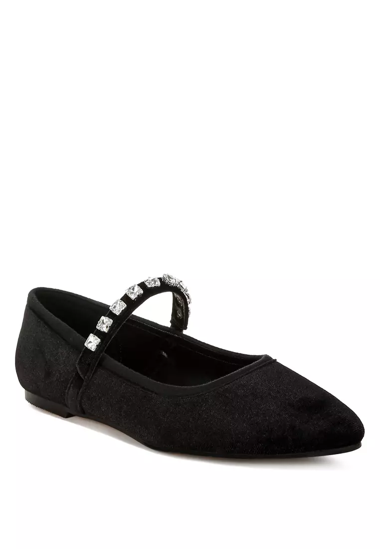 Velvet Mary Jane Ballerinas in Black