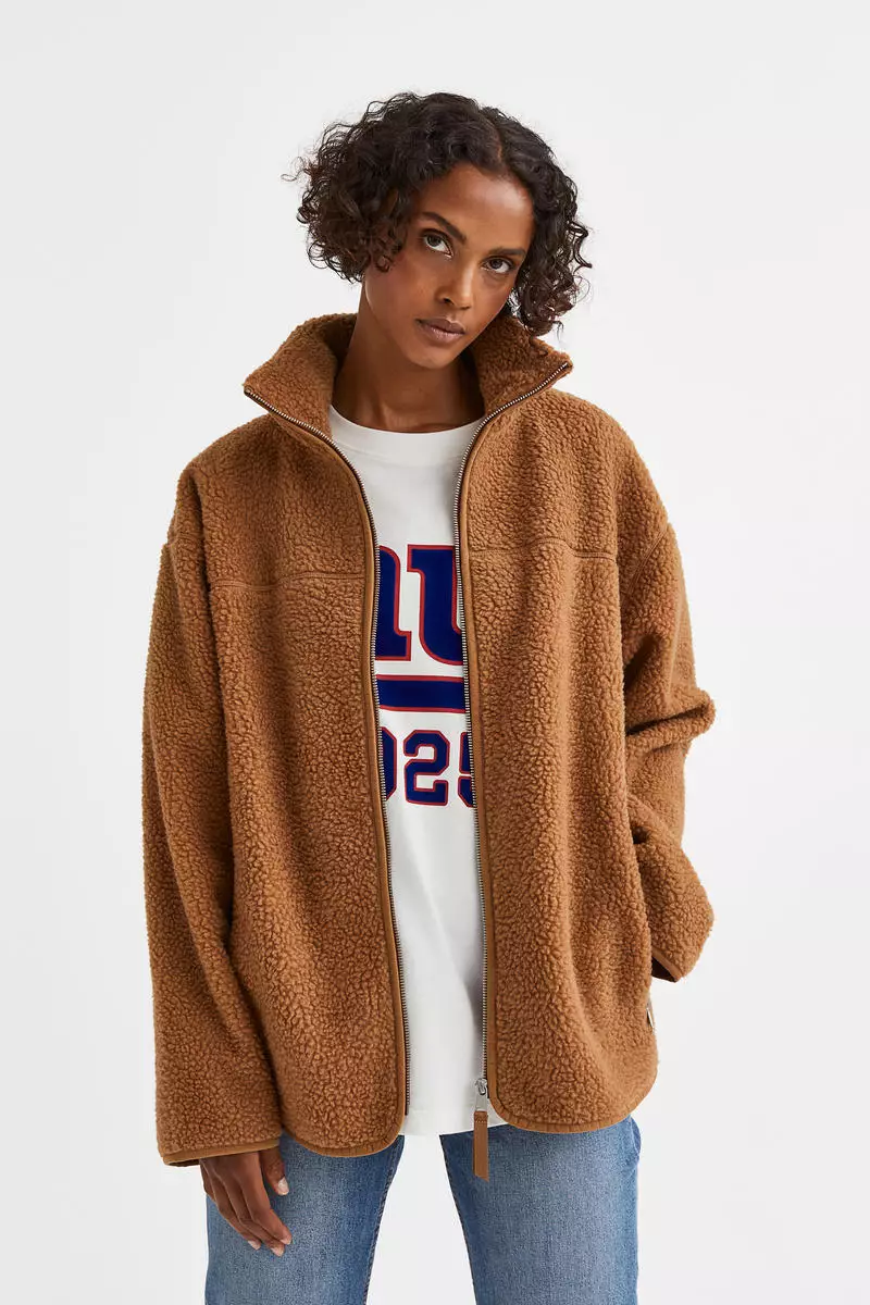 Buy H&M Teddy jacket in Brown Medium Dusty 2024 Online
