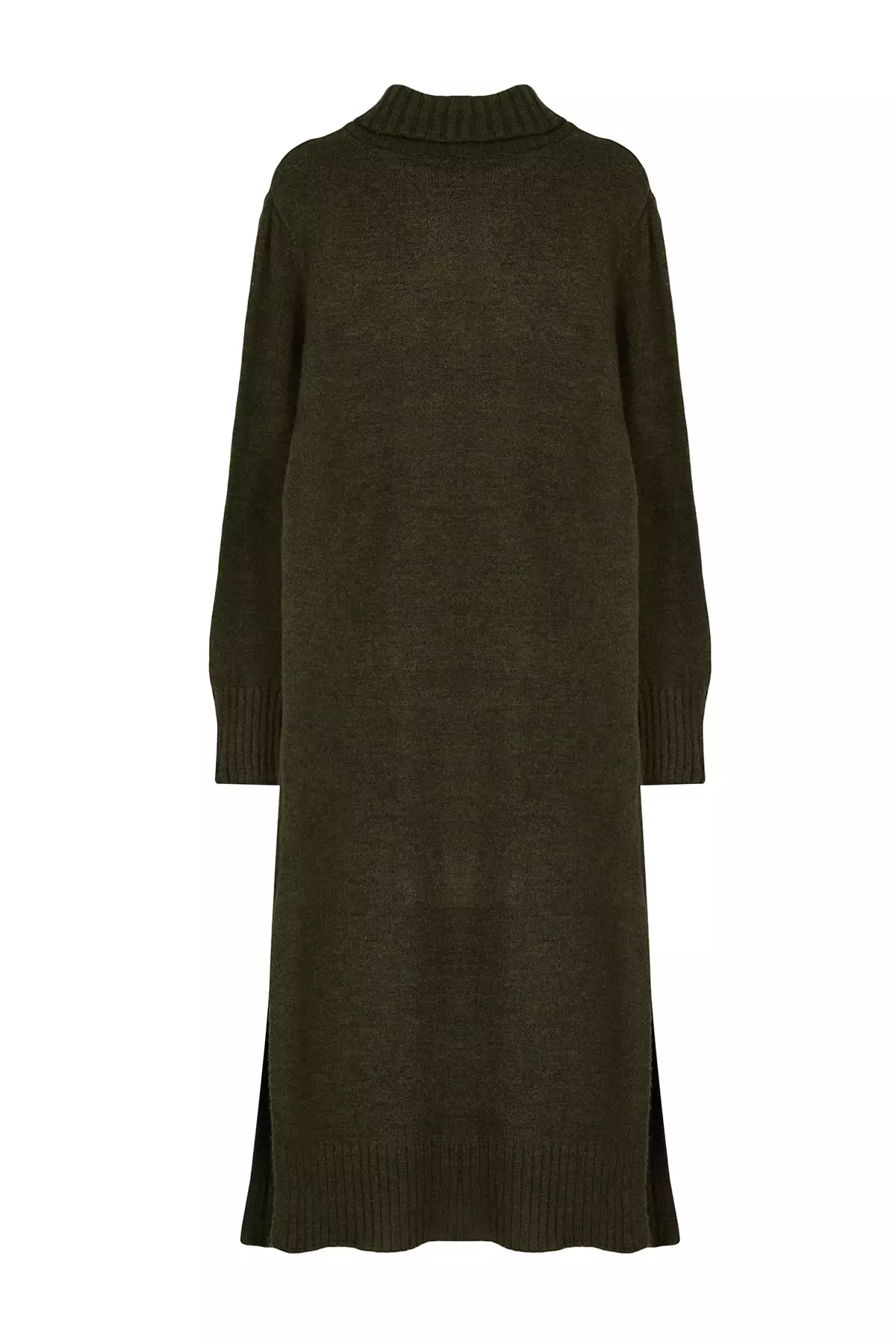 Khaki Midi Wide Fit Soft Texture Knitwear Dress