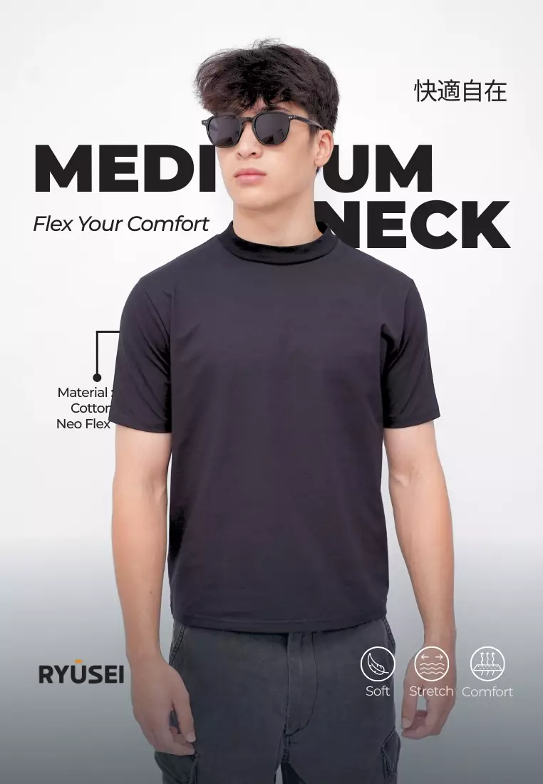 Ryusei Fitted Tee Medium Neck Neo Flex - Kaos Pria Medium Neck Slim Fit Premium