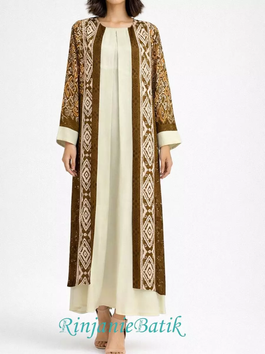 Rinjanie Batik - PDEU HO - Gamis Ramadhani Green Olive - Batik Cap - Dress Raya