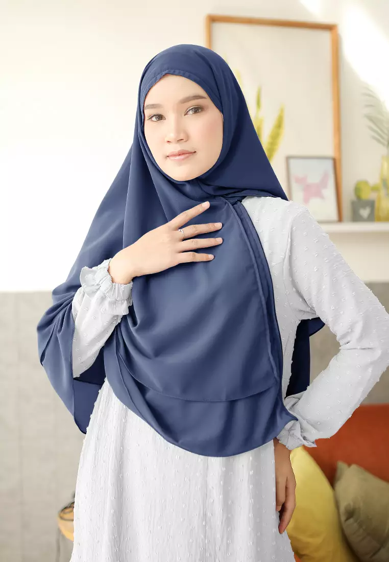 Anya Instan | Hijab Instan Resleting | Bergo Khimar Kerudung 2 Layer  - Navy