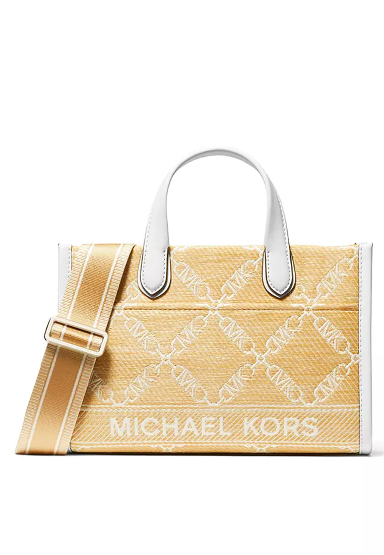 Buy Michael Kors Gigi Small Empire Logo Jacquard Straw Messenger