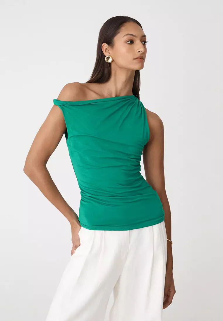 Cici Bamboo Twist Shoulder Top